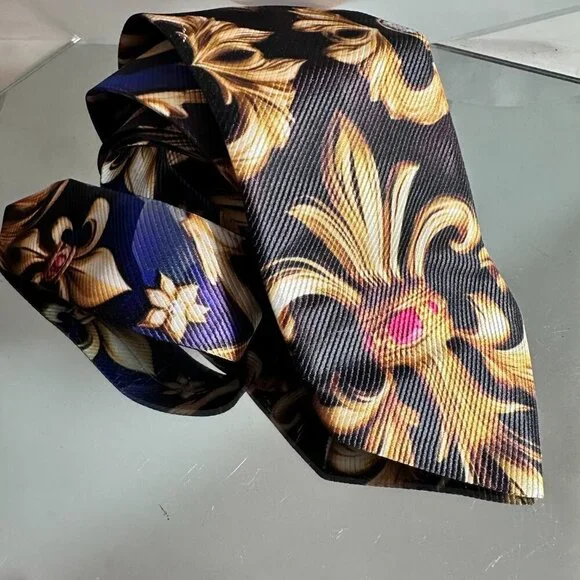 Fleur de Lis Bejeweled Ruby Gold Tie Mans Mens Neckwear Baroque Gift NWT Novelty - Picture 10 of 10